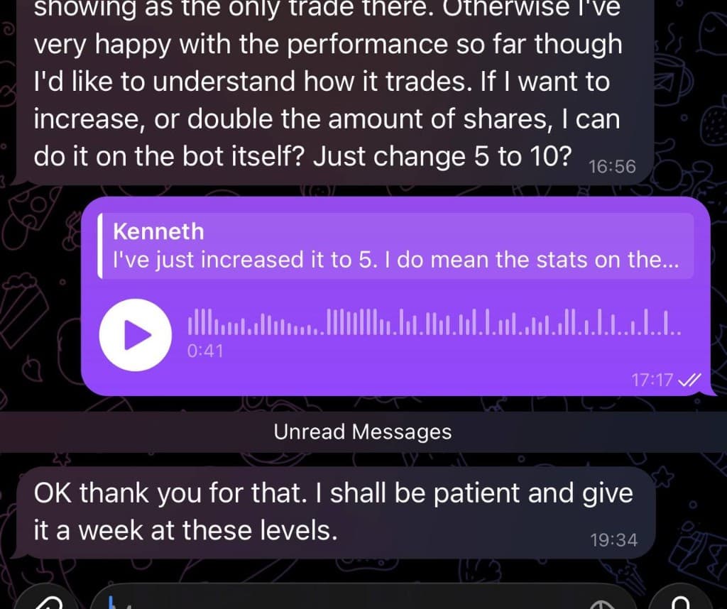 User happy with performance, giving it a week